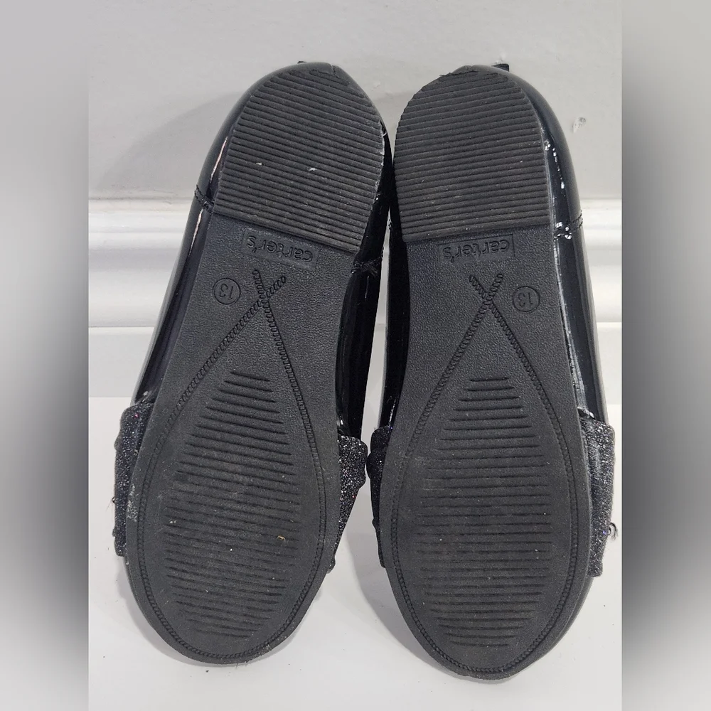 Carter's Black Glitter Bow Flats for Girls